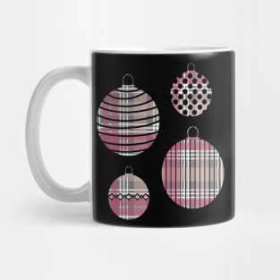 Pink, White and Grey Tartan Christmas Baubles Mug